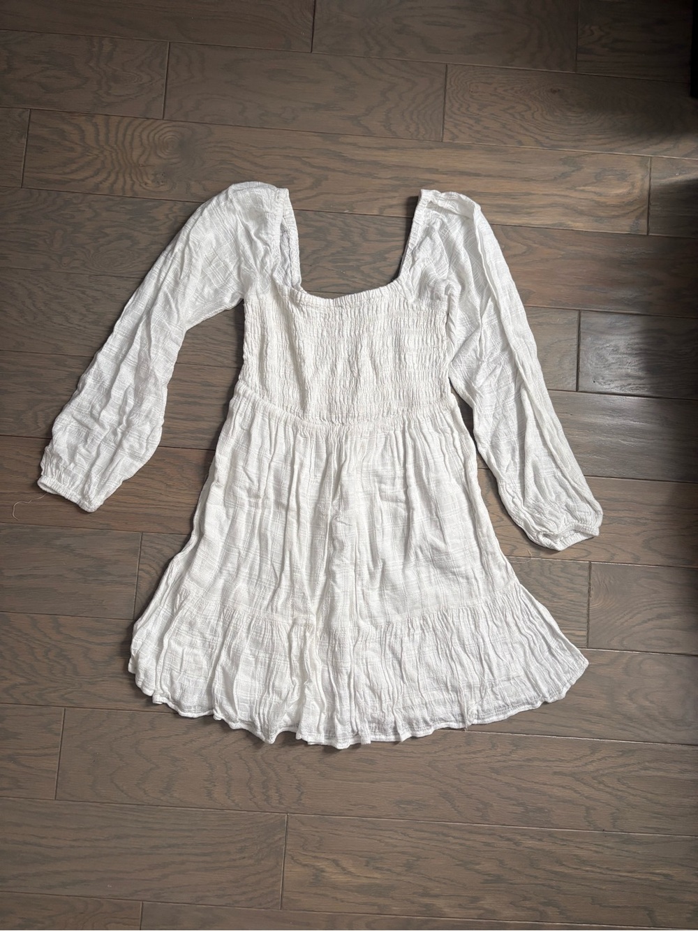 l*space White Long Sleeve Smocked Mini Dress